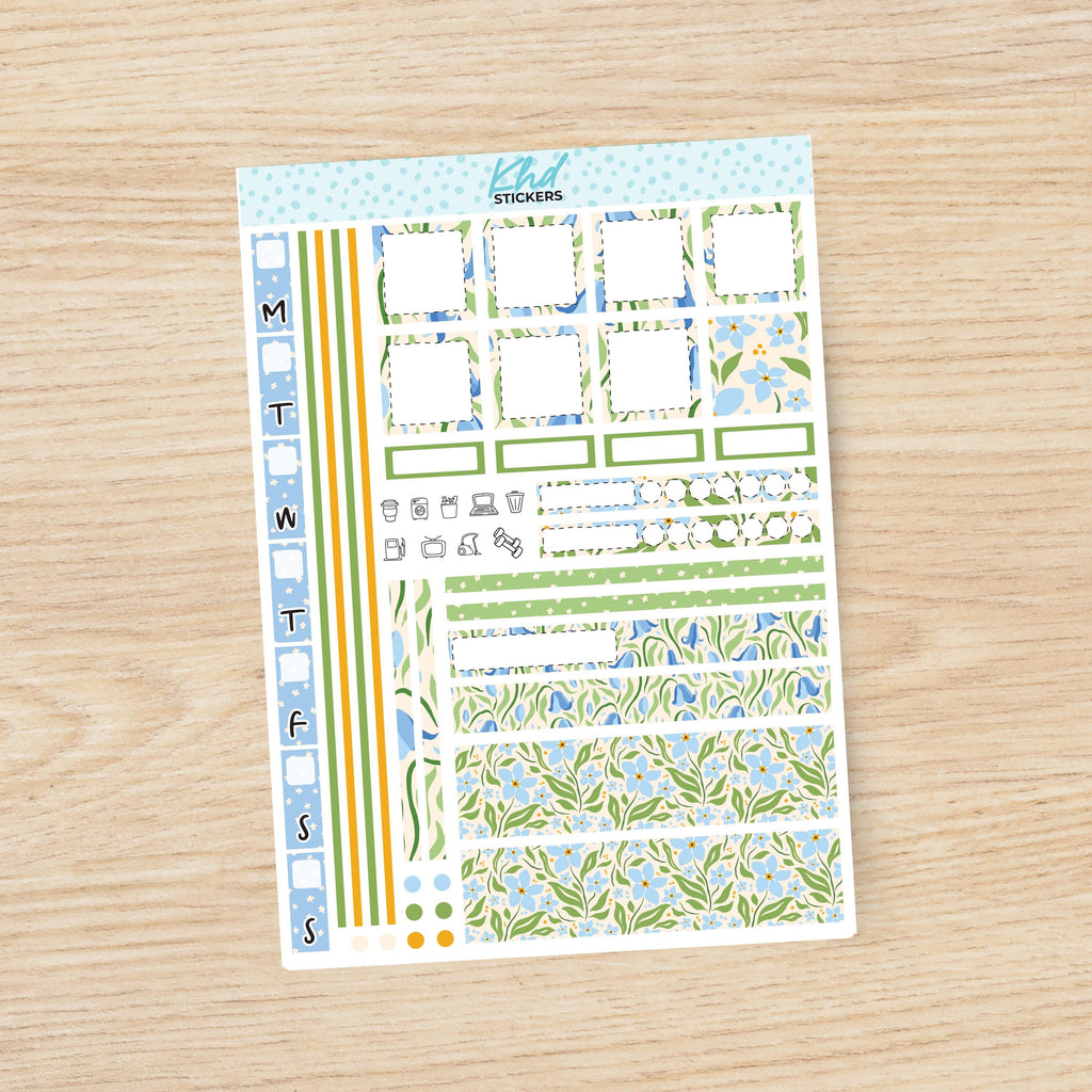 Pretty Blue & Green Floral sticker kit to fit Hobonichi Weeks