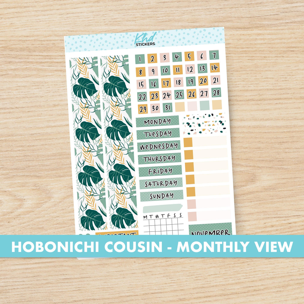 Tropical Hobonichi Cousin (A5) Monthly View Planner Sticker Kit, Choice of Month, Set 47019