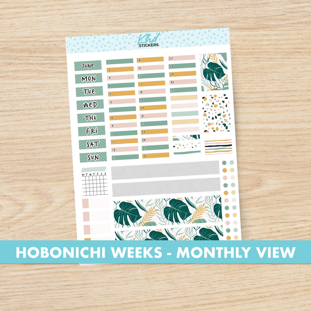 Tropical Hobonichi Weeks Monthly View Planner Sticker Kit, Choice of Monthly, Set 47019