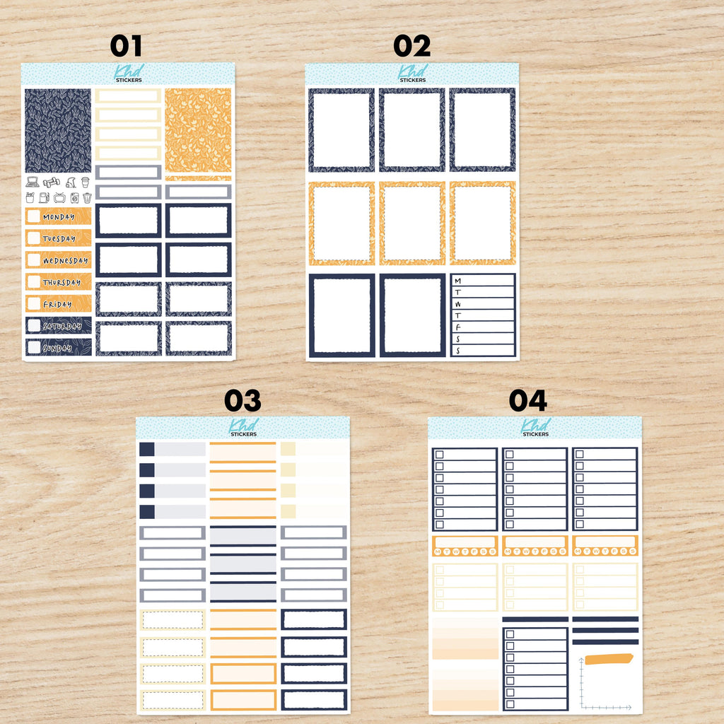 Navy Bloom Vertical Planner Sticker Set, Set 47021