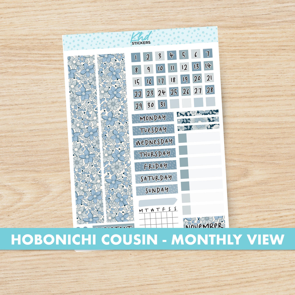 Boho Flower Hobonichi Cousin (A5) Monthly View Planner Sticker Kit, Choice of Month, Set 47022