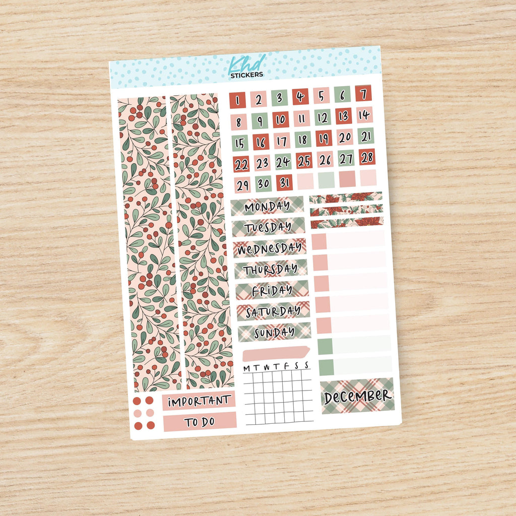 Christmas Love Hobonichi Cousin (A5) Monthly View Planner Sticker Kit, Choice of Month, Set 47025