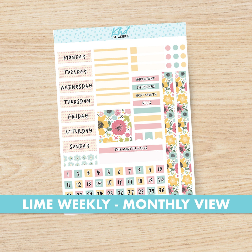 a planner sticker with the words, time weekly, and months