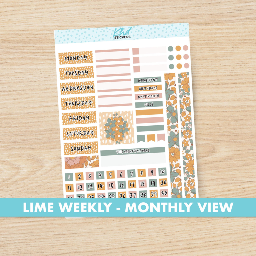 a planner sticker with the words, time weekly, and month