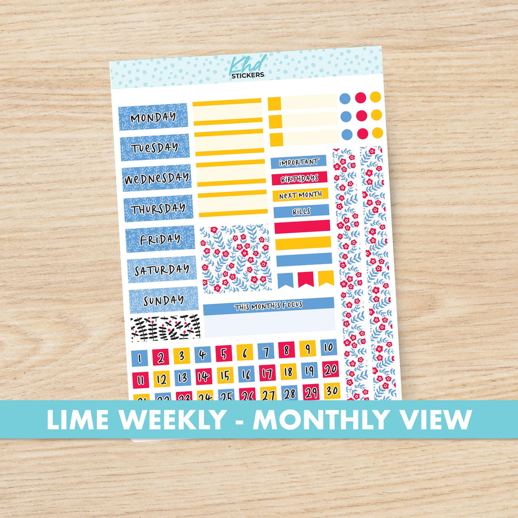 a planner sticker with the words, time weekly, and months