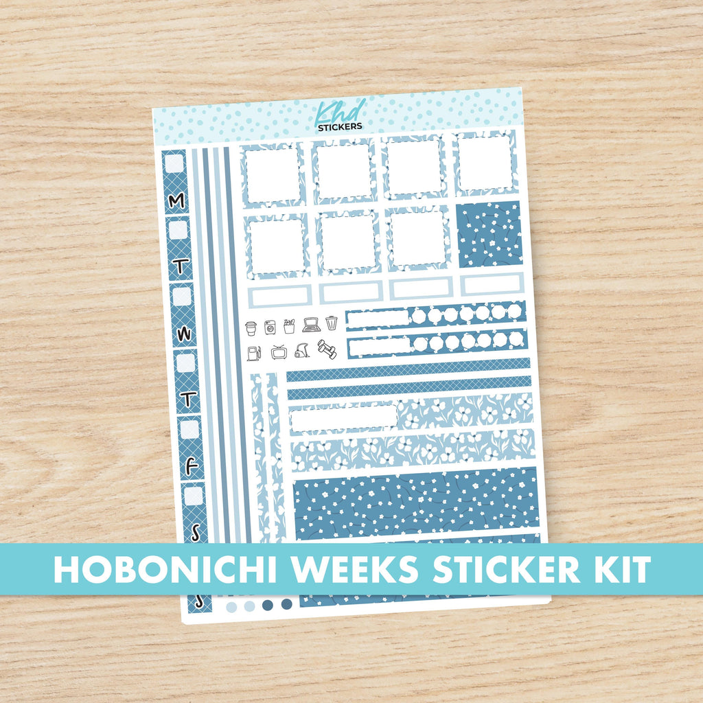 Blue Floral Sticker kit to fit Hobonichi Weeks