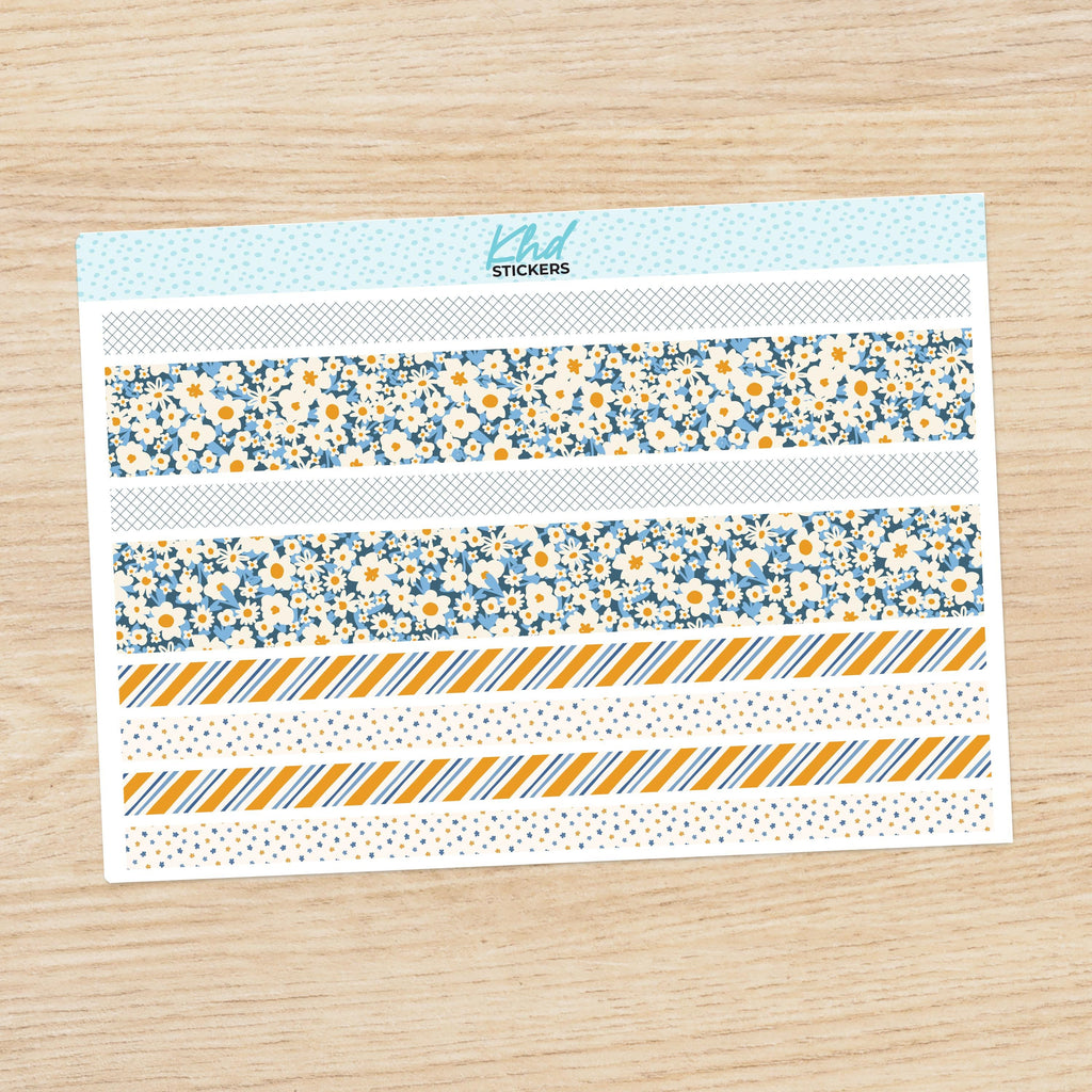 Blue & Orange Floral Decorative Washi Strip Stickers