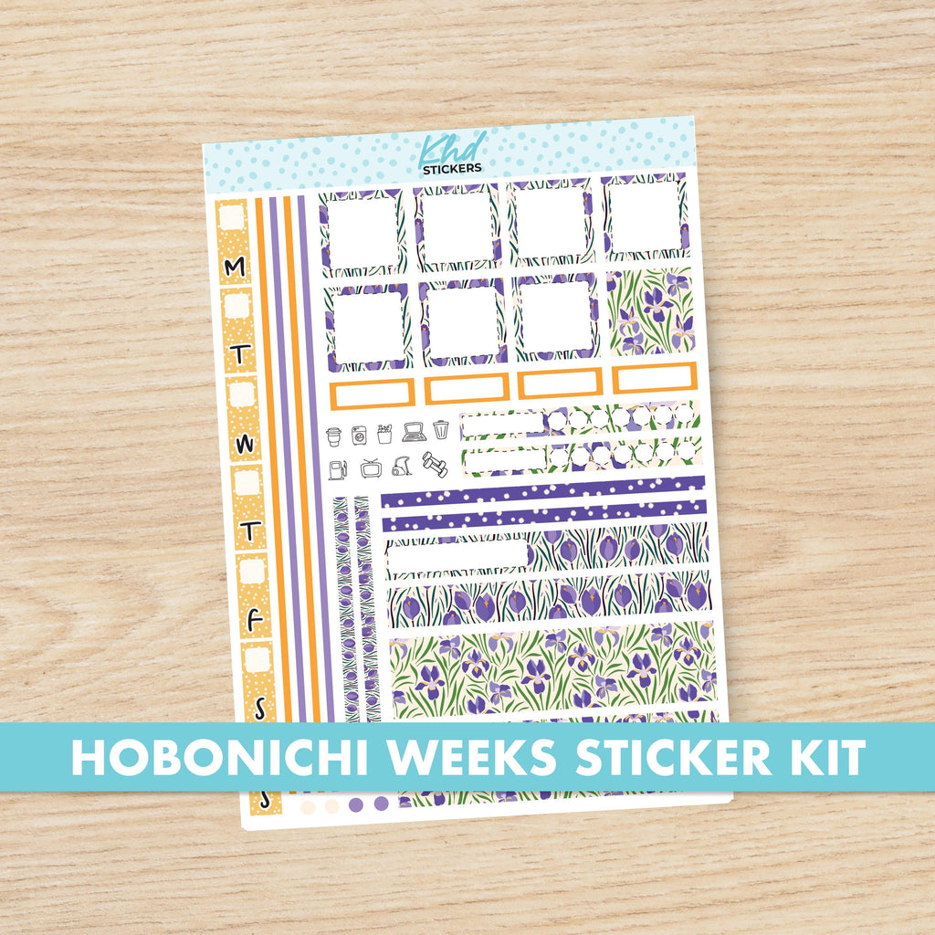 Purple Floral sticker kit to fit Hobonichi Weeks