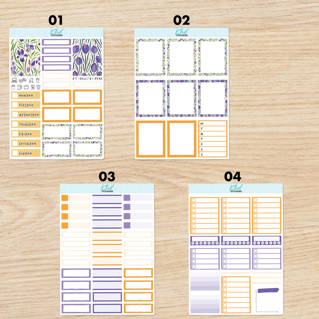 Purple Vertical Floral Planner Sticker Set