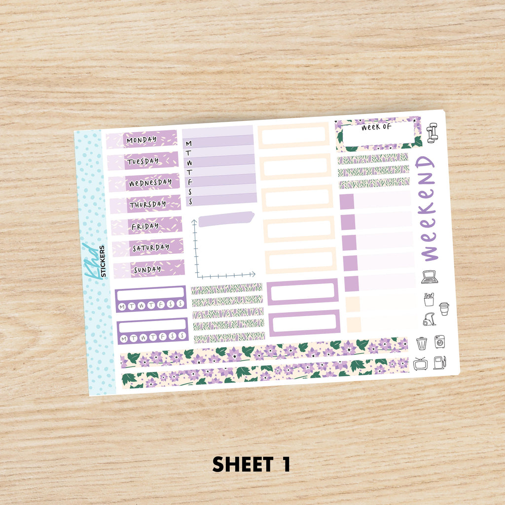 Pretty Purple Floral Sticker kit to fit Hobonichi Cousin (A5) planner