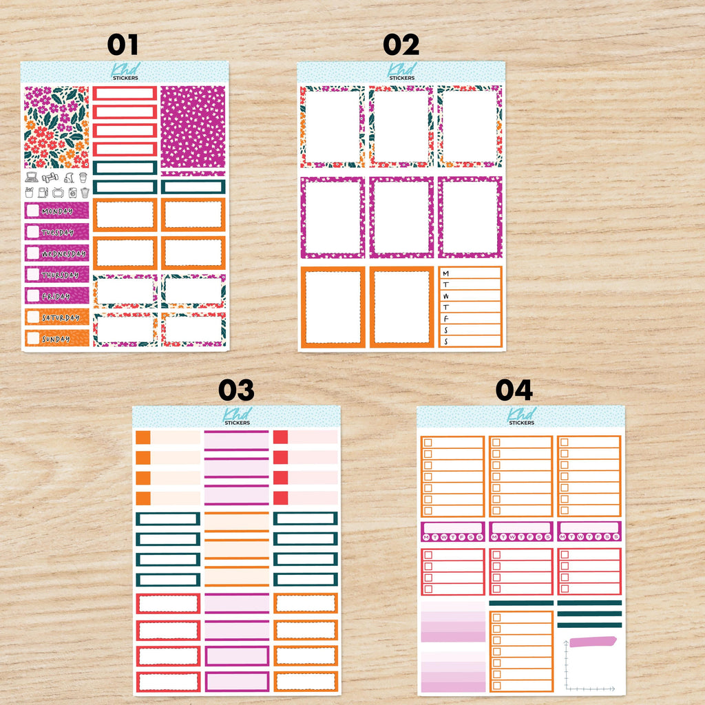 Intense Blooms Floral Vertical Planner Sticker Set, Set 47015