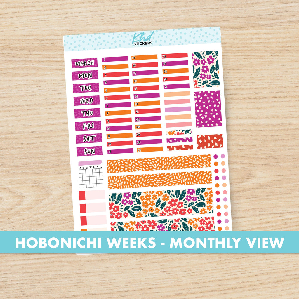 Intense Blooms Floral Hobonichi Weeks Monthly View Planner Sticker Kit, Choice of Monthly, Set 47015