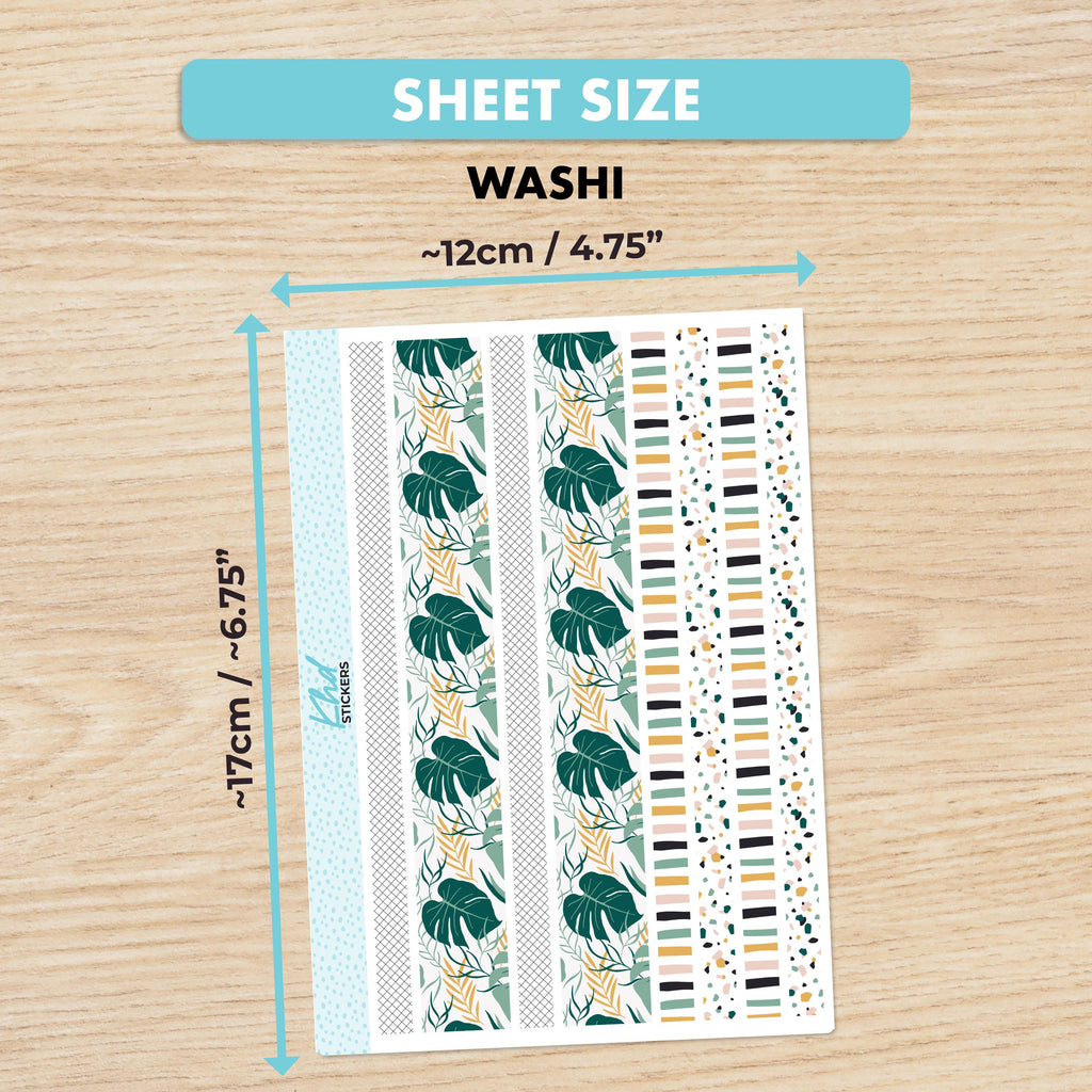 Tropical Decorative Washi Strip Stickers, to fit most planners, dot journals, and notebooks. Set 47019