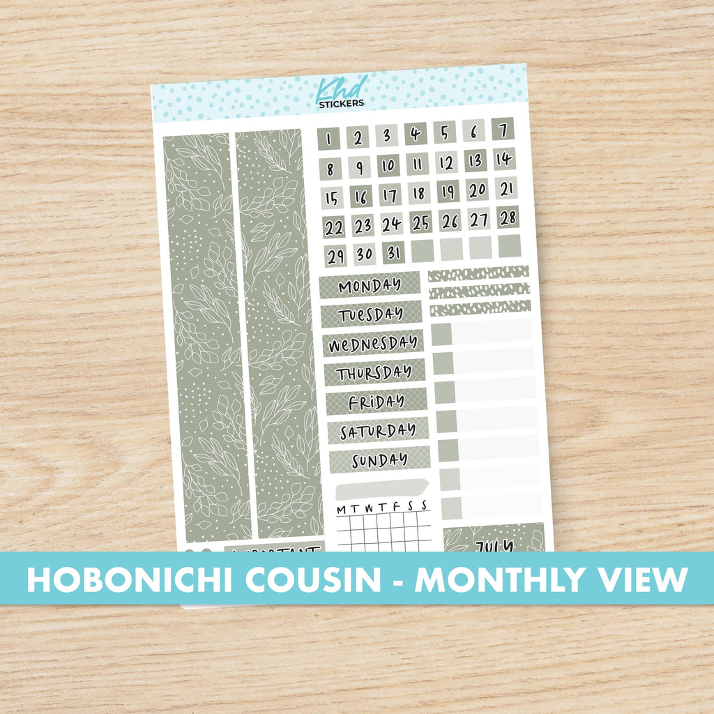 Relaxed Sunday Hobonichi Cousin (A5) Monthly View Planner Sticker Kit, Choice of Month, Set 47020