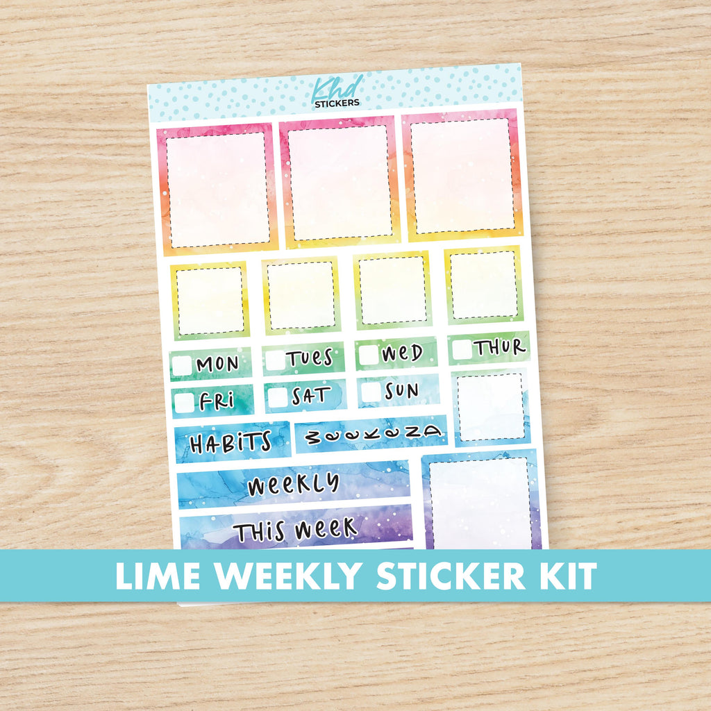 Rainbow Watercolour Lime Weekly Planner Sticker Kit, Set 47023