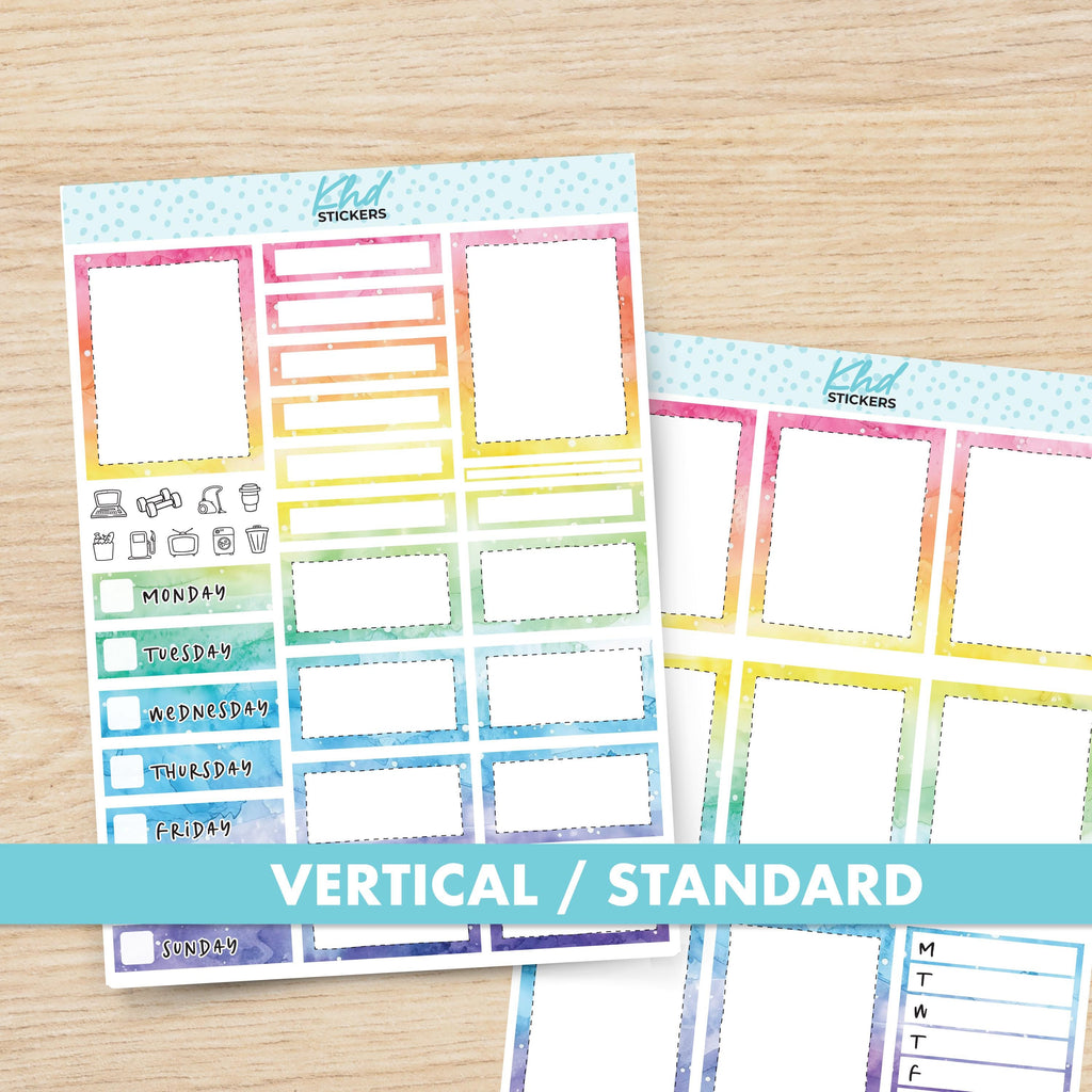 Rainbow Watercolour Vertical Planner Sticker Set, Set 47023