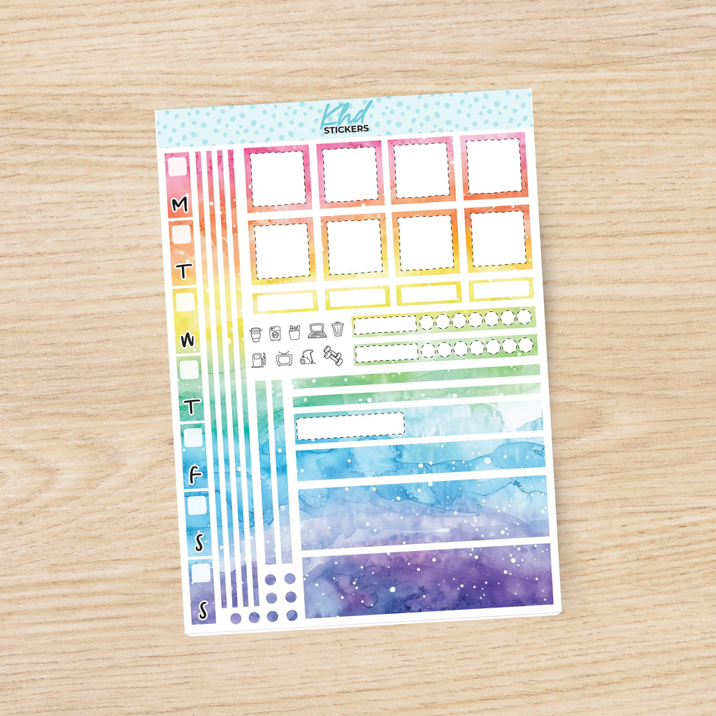 Rainbow Watercolour sticker kit to fit Hobonichi Weeks, Set 47023