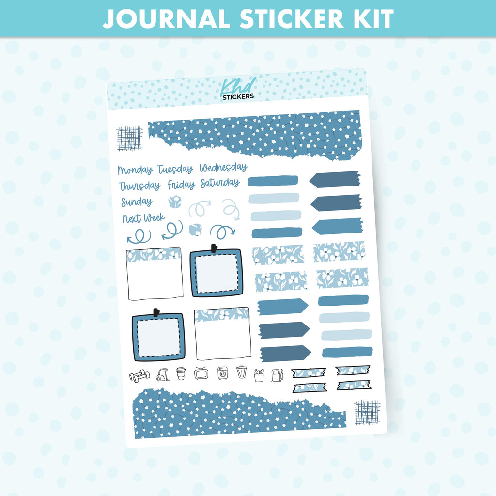 Blue Floral Journal Weekly Sticker Kit