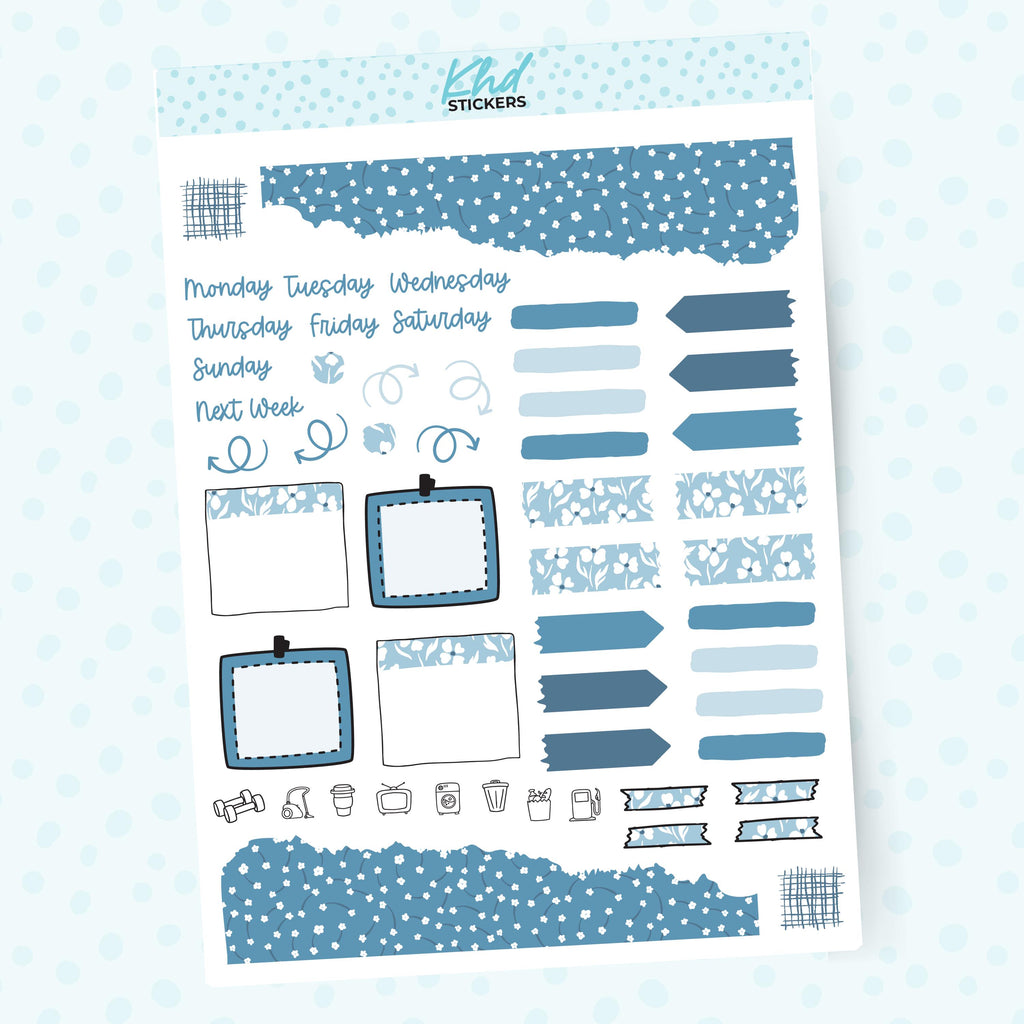 Blue Floral Journal Weekly Sticker Kit