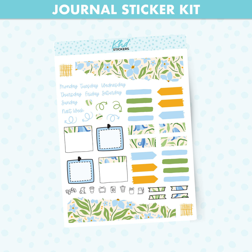 Pretty blue & green Floral Journal Weekly Sticker Kit