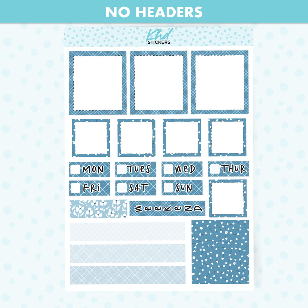 Blue Floral Lime Weekly Planner Sticker Kit