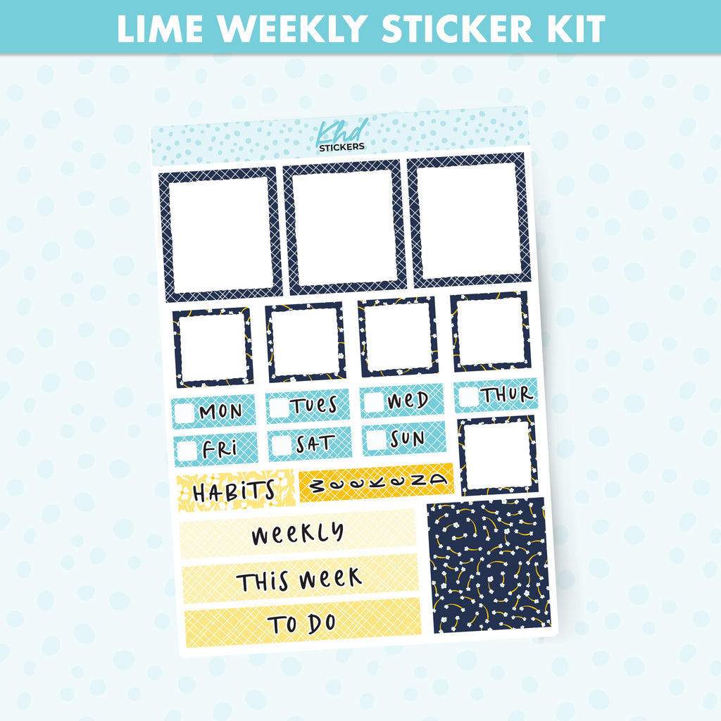 Navy blue & yellow floral Lime Weekly Planner Sticker Kit