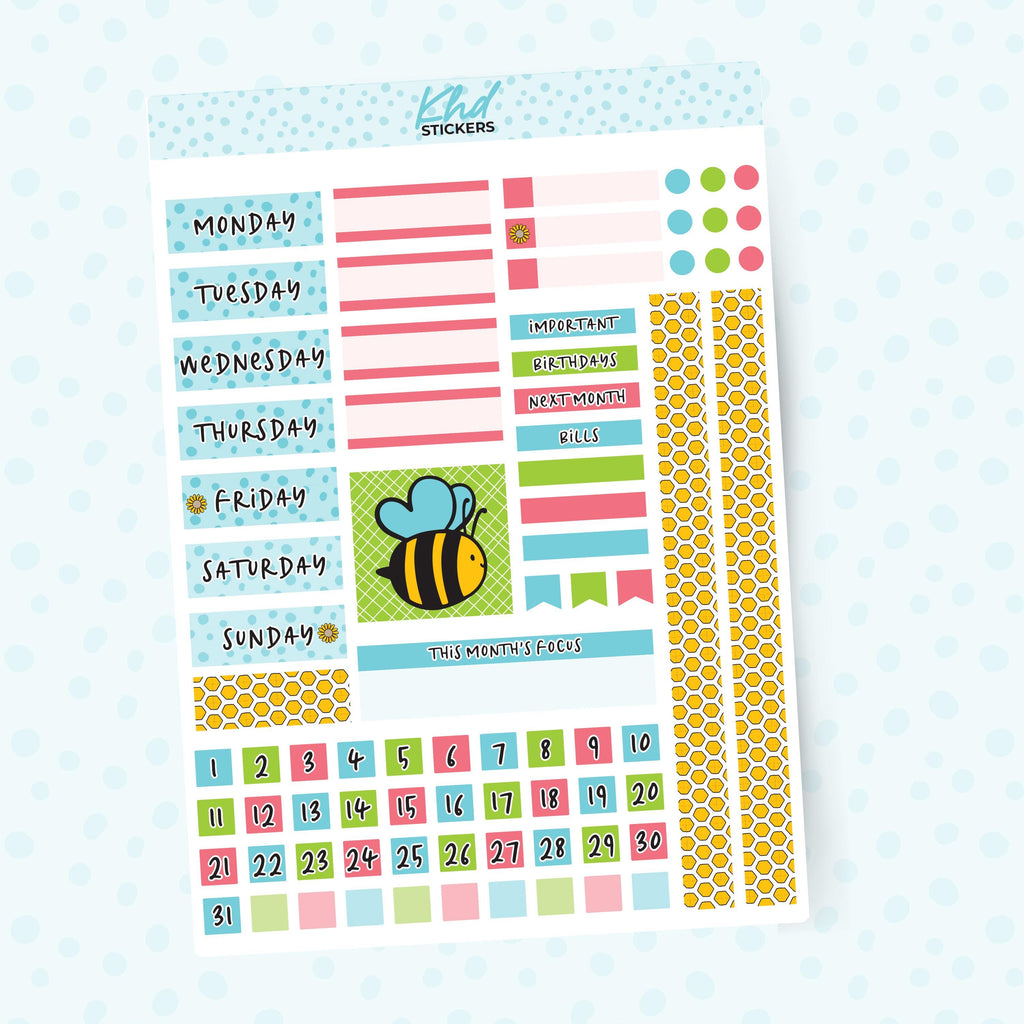 Busy Bees Lime Weekly Monthly View Planner Sticker Kit