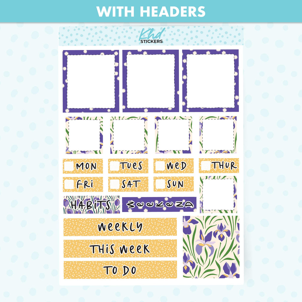 Purple Floral Lime Weekly Planner Sticker Kit