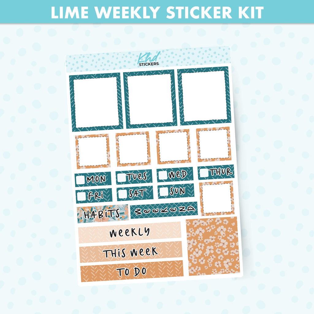 Wild Floral Lime Weekly Planner Sticker Kit