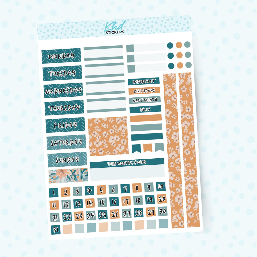 Wild Floral Lime Weekly Monthly View Planner Sticker Kit