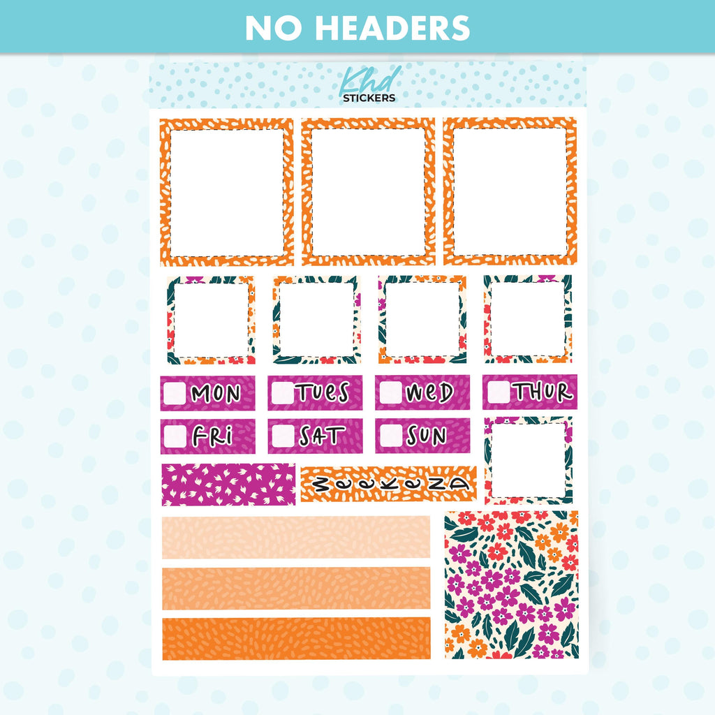 Intense Blooms Floral Lime Weekly Planner Sticker Kit