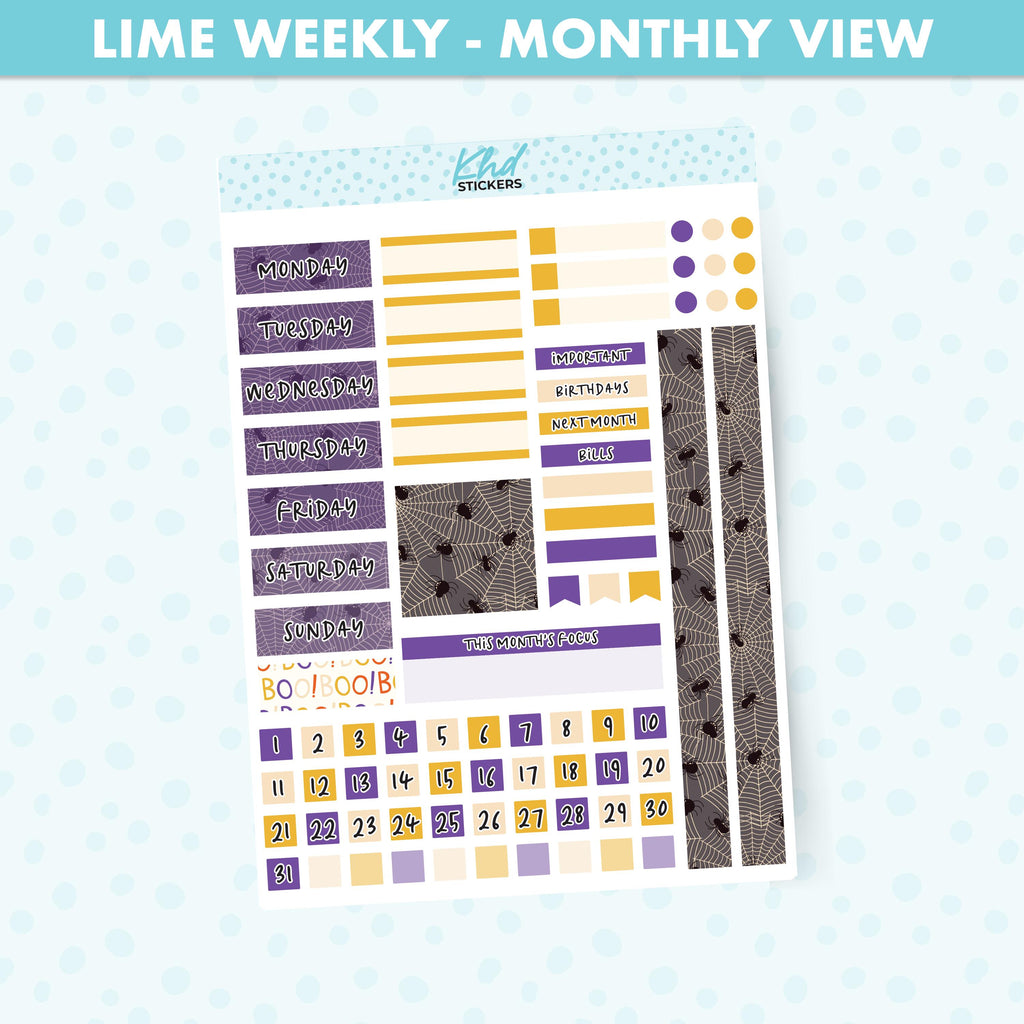 Dark Halloween Lime Weekly Monthly View Planner Sticker Kit