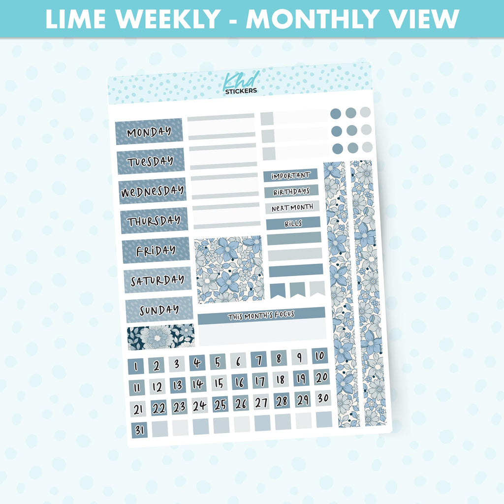 Boho Flower Lime Weekly Monthly View Planner Sticker Kit