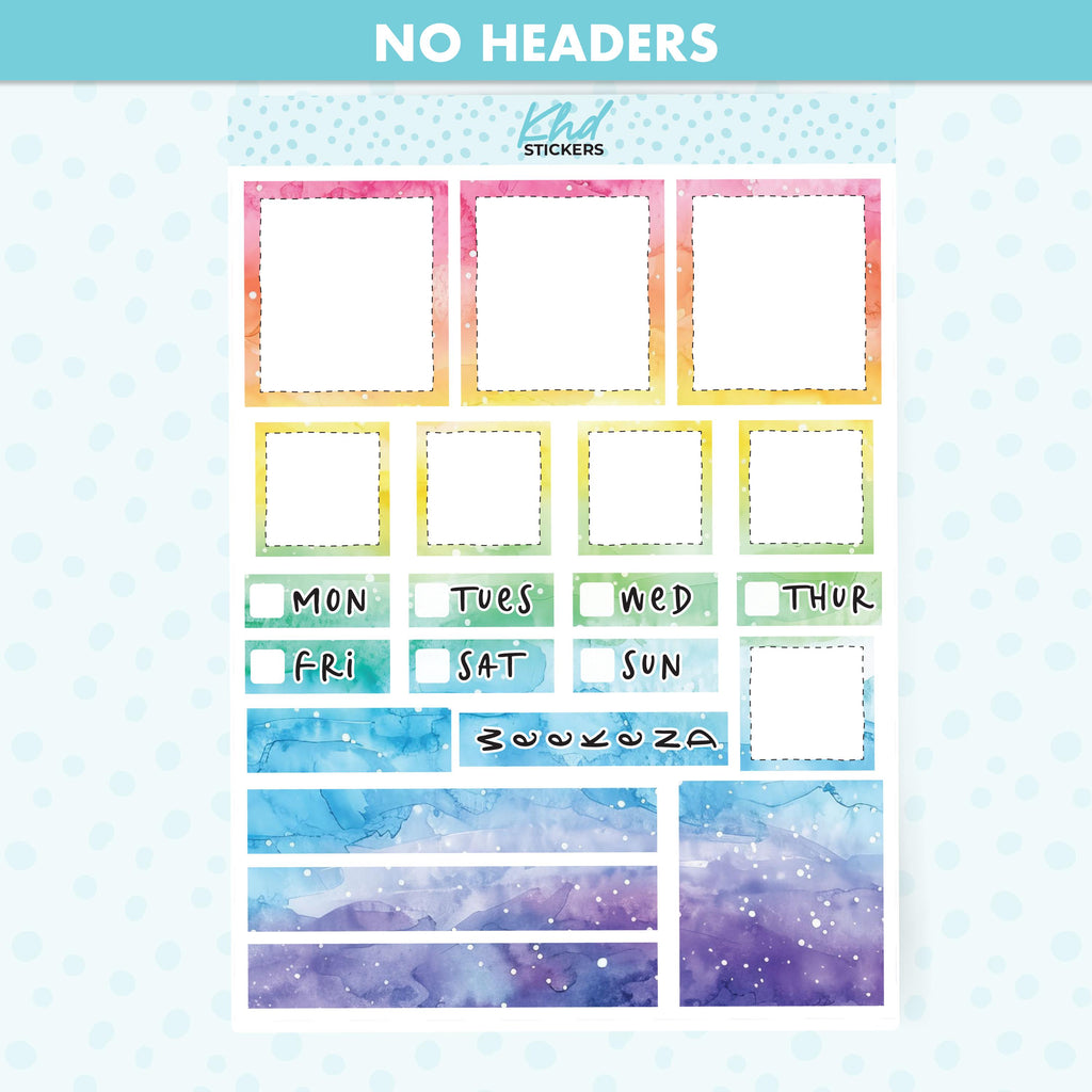 Rainbow Watercolour Lime Weekly Planner Sticker Kit