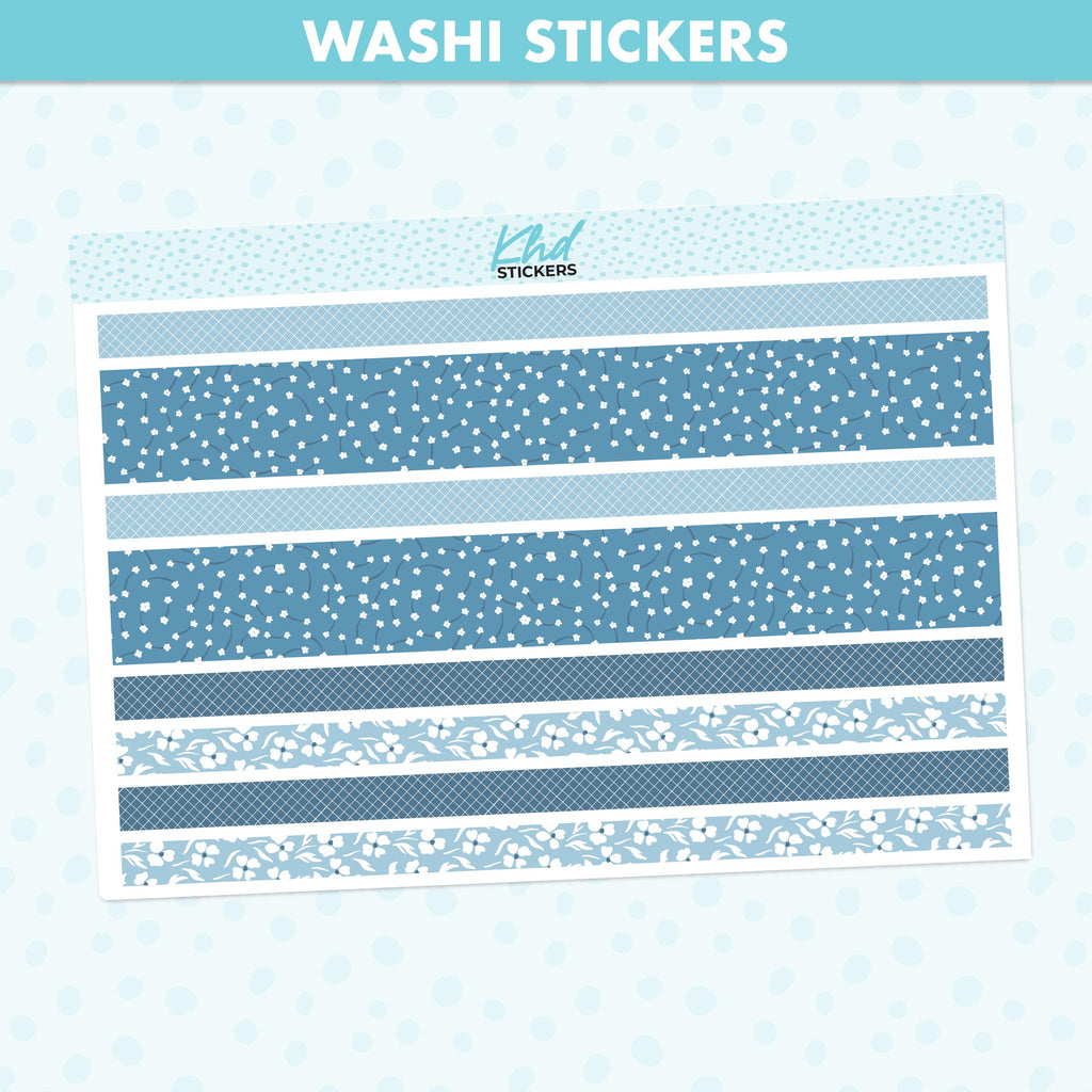 Blue Floral Decorative Washi Strip Stickers