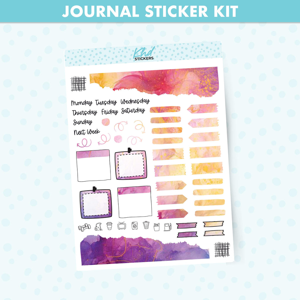 Watercolour Magic Journal Weekly Sticker Kit, to fit most planners, dot journals, and notebooks. Set 47026