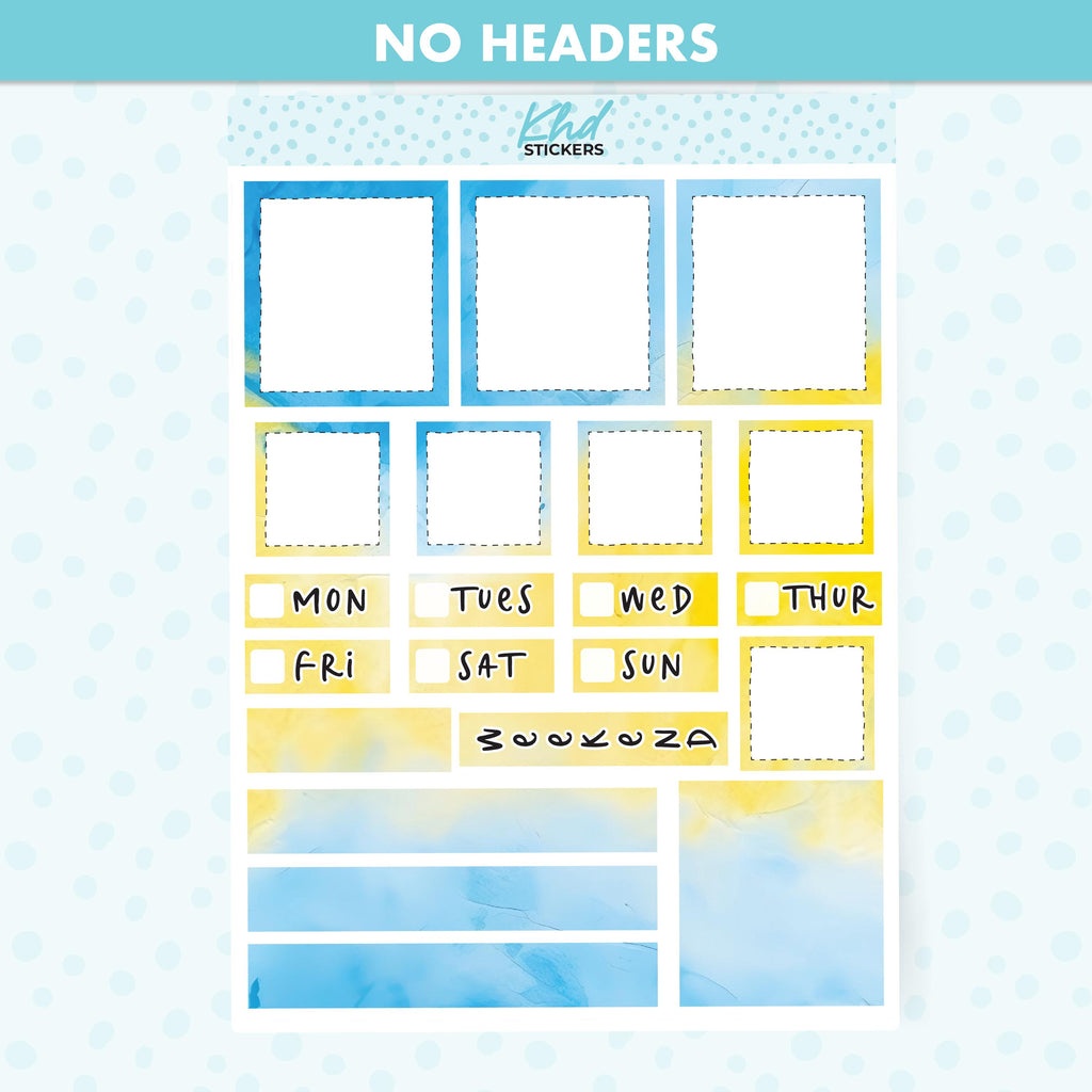 Blue & Yellow Watercolour Lime Weekly Planner Sticker Kit, Set 47024