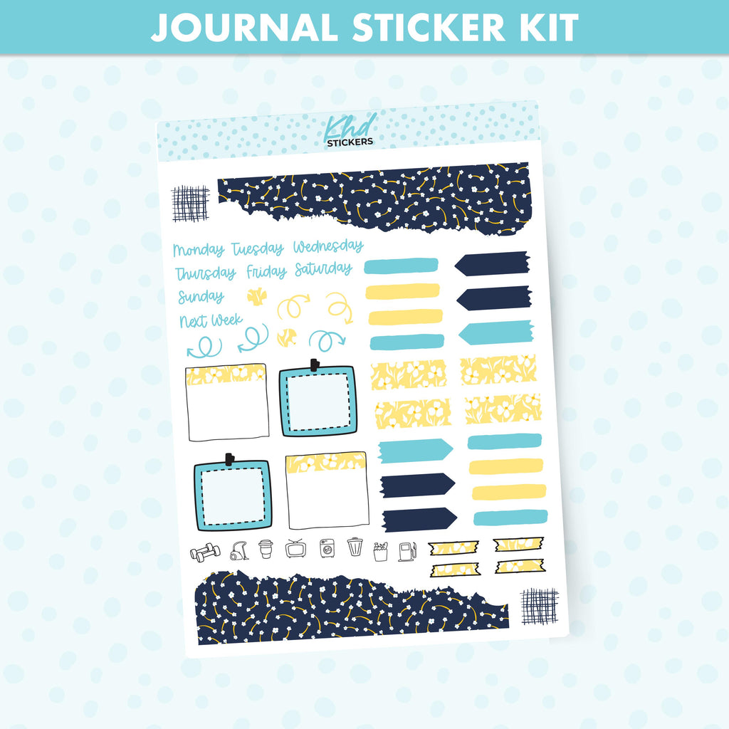 Navy blue & yellow floral Journal Weekly Sticker Kit