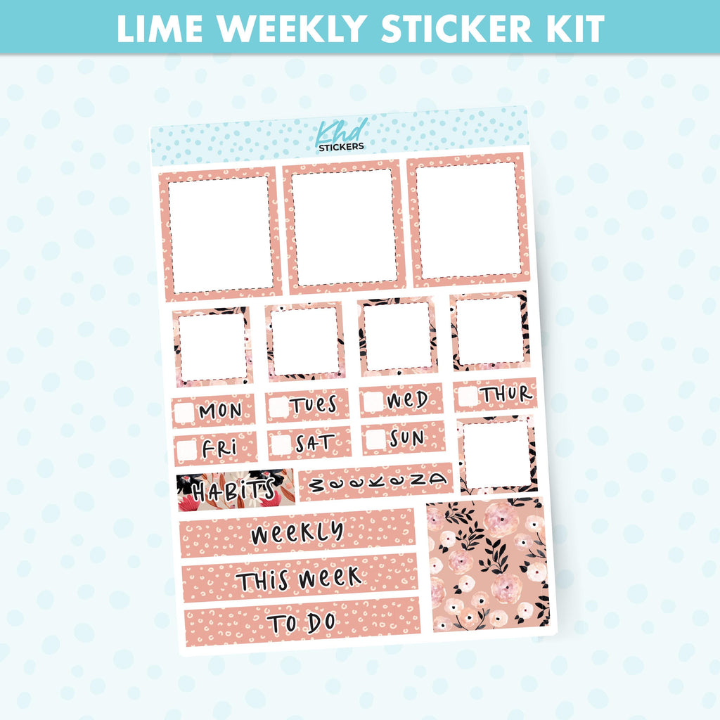 Floral Lime Weekly Planner Sticker Kit