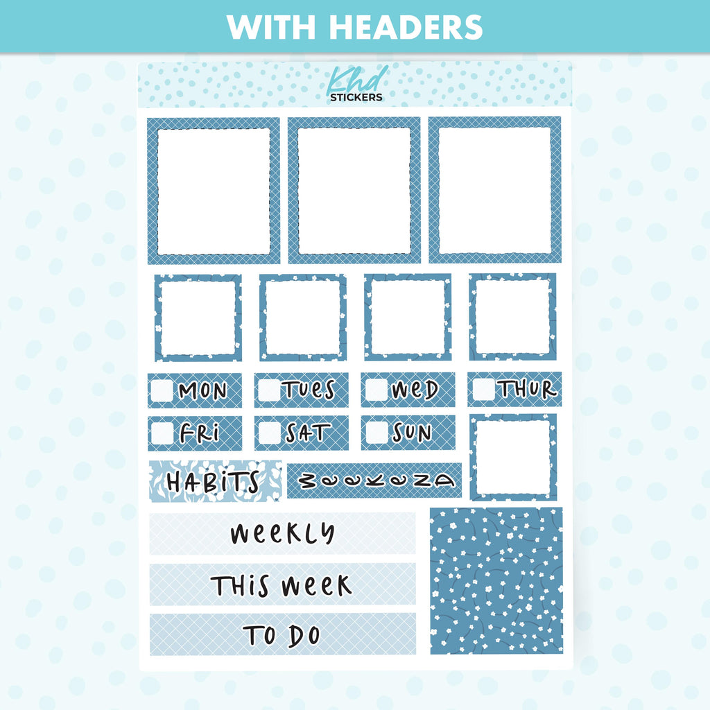 Blue Floral Lime Weekly Planner Sticker Kit