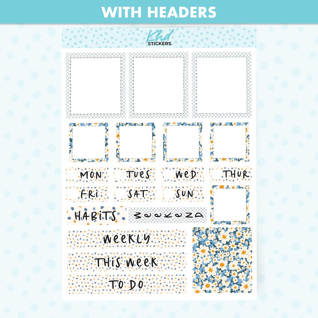 Blue & Orange Floral Lime Weekly Planner Sticker Kit