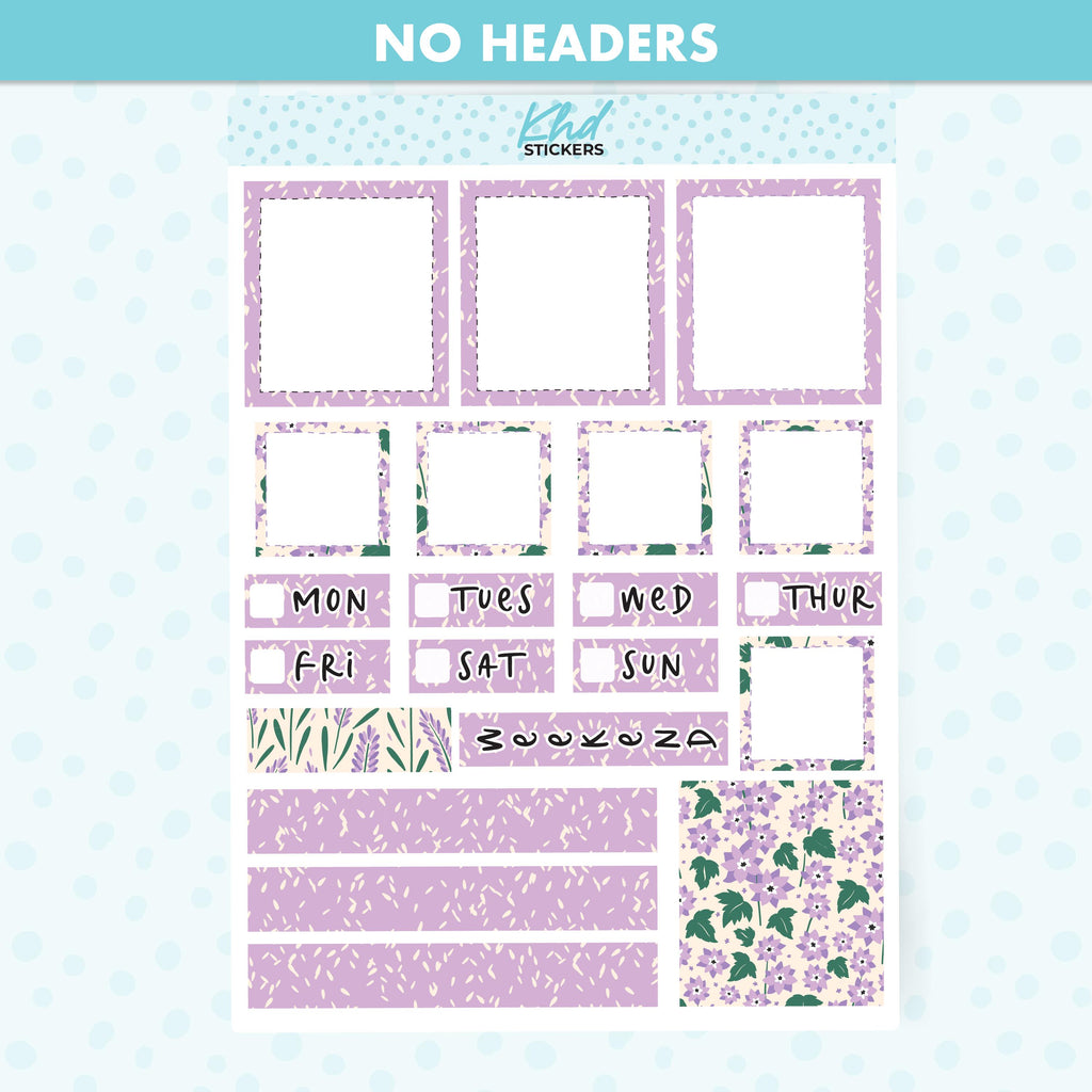 Pretty Purple Floral Lime Weekly Planner Sticker Kit