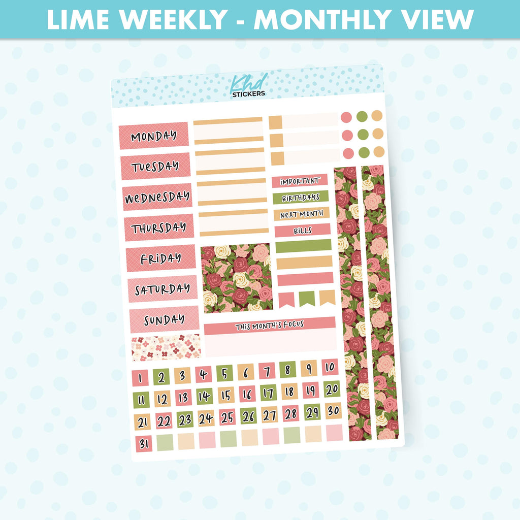 Country Meadow Lime Weekly Monthly View Planner Sticker Kit