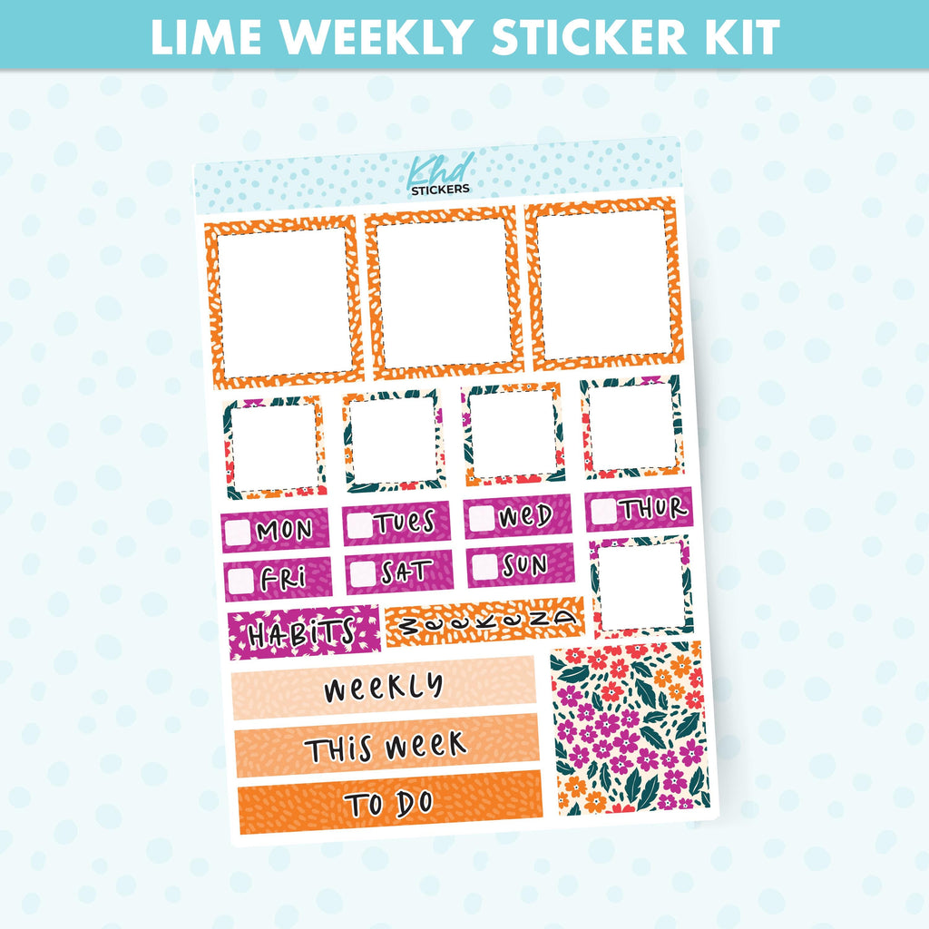 Intense Blooms Floral Lime Weekly Planner Sticker Kit