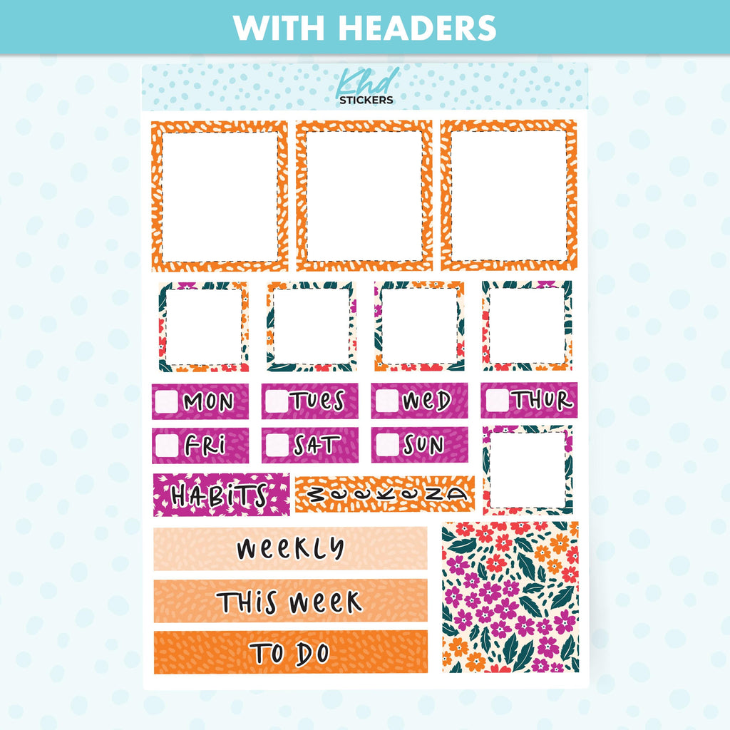 Intense Blooms Floral Lime Weekly Planner Sticker Kit