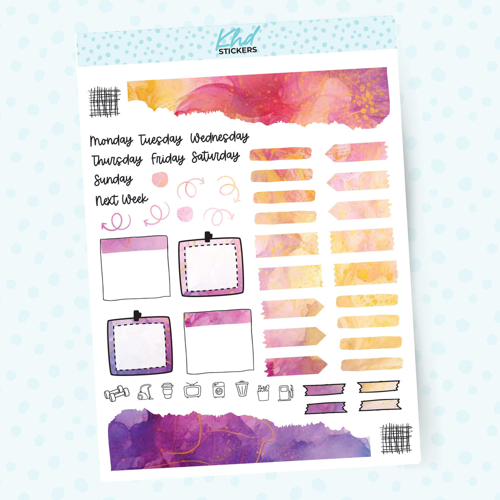 Watercolour Magic Journal Weekly Sticker Kit, to fit most planners, dot journals, and notebooks. Set 47026