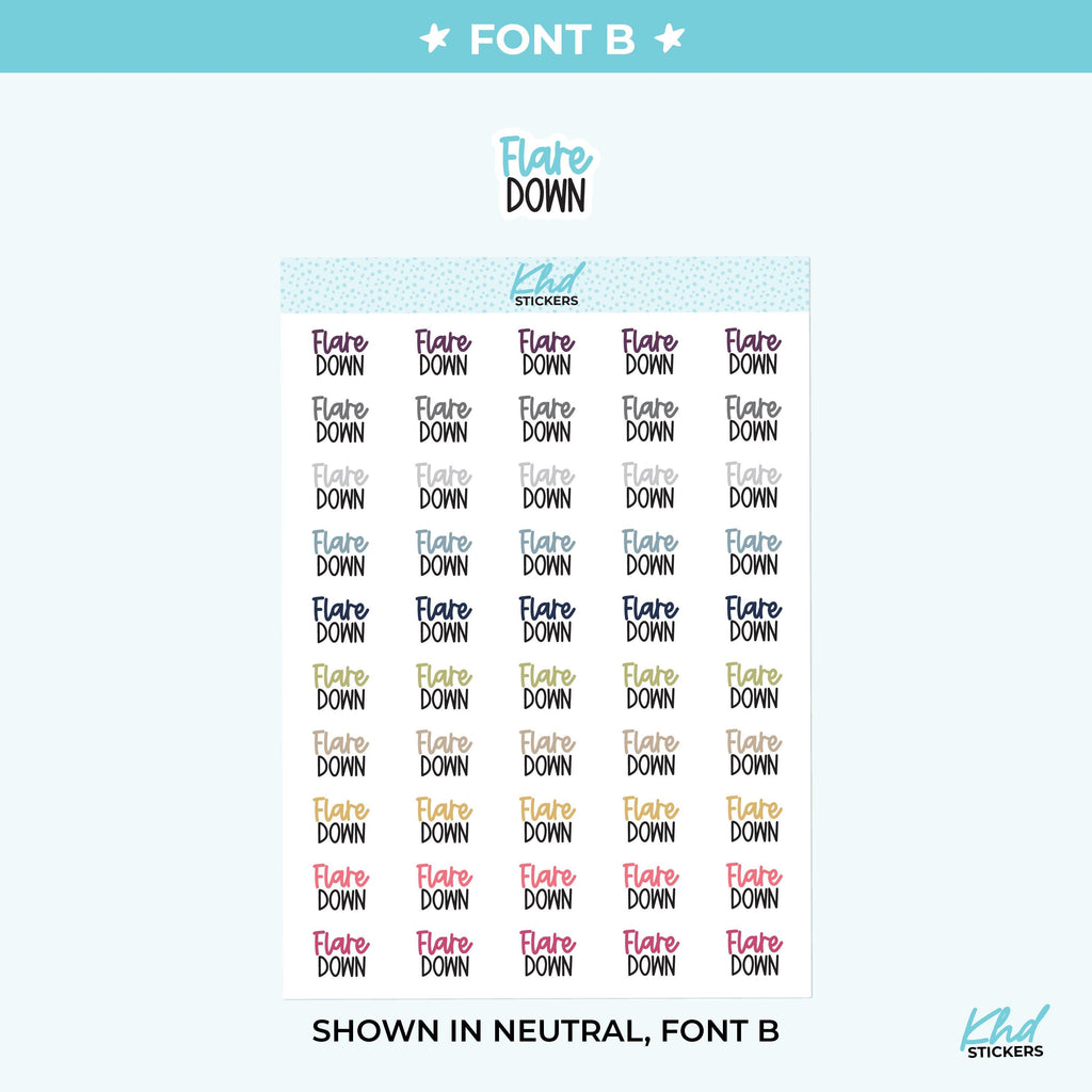 Flare Down Planner Stickers, Three Sizes including tiny, Removable