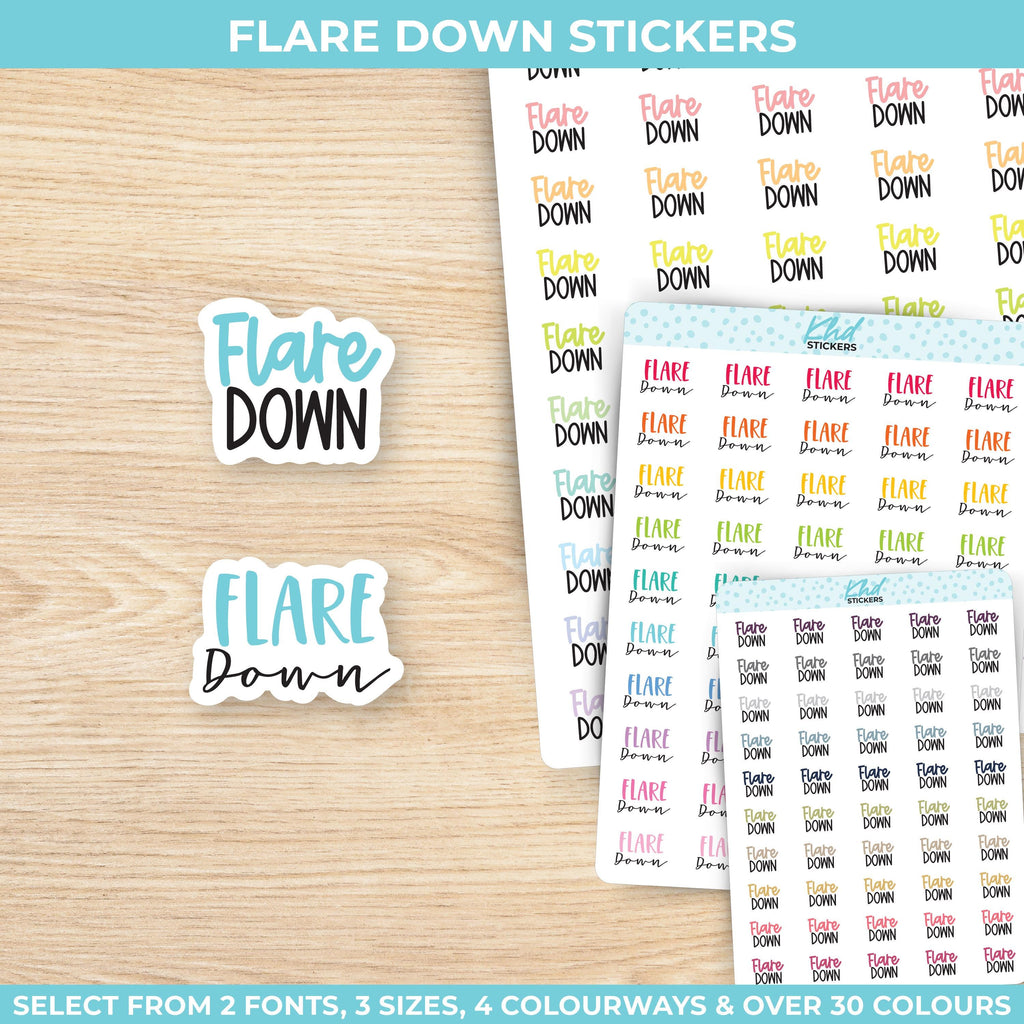 Flare Down Planner Stickers, Three Sizes including tiny, Removable