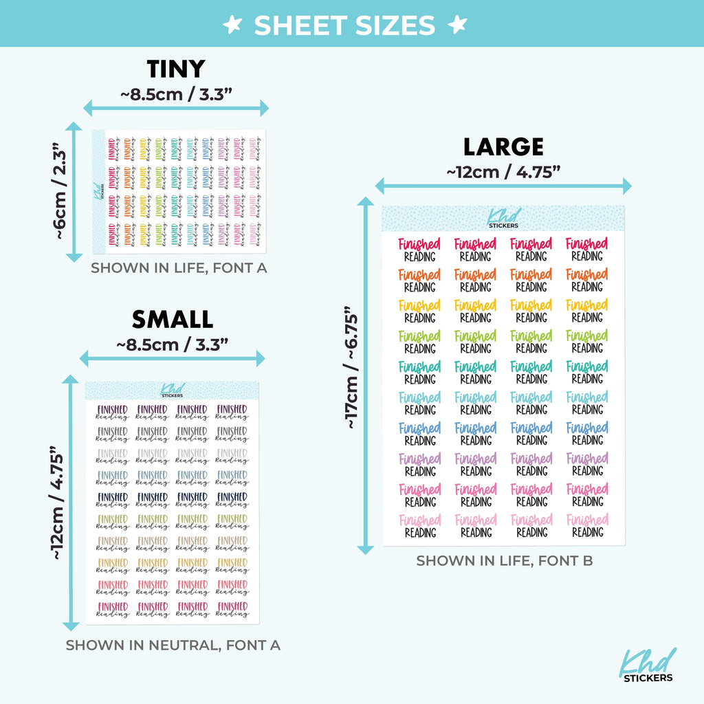 Finished Reading Planner Stickers, Three Sizes including tiny, Removable