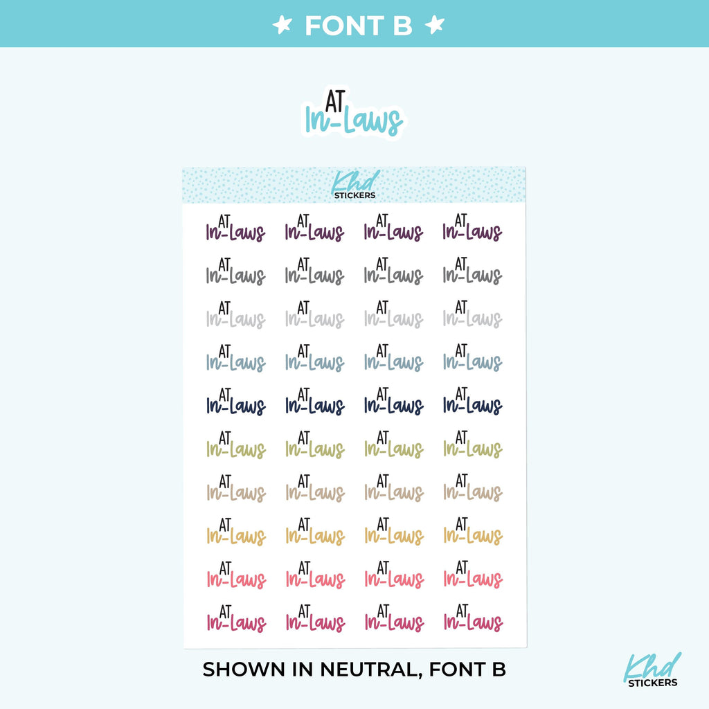 At In Laws Planner Stickers, Three Sizes including tiny, Removable